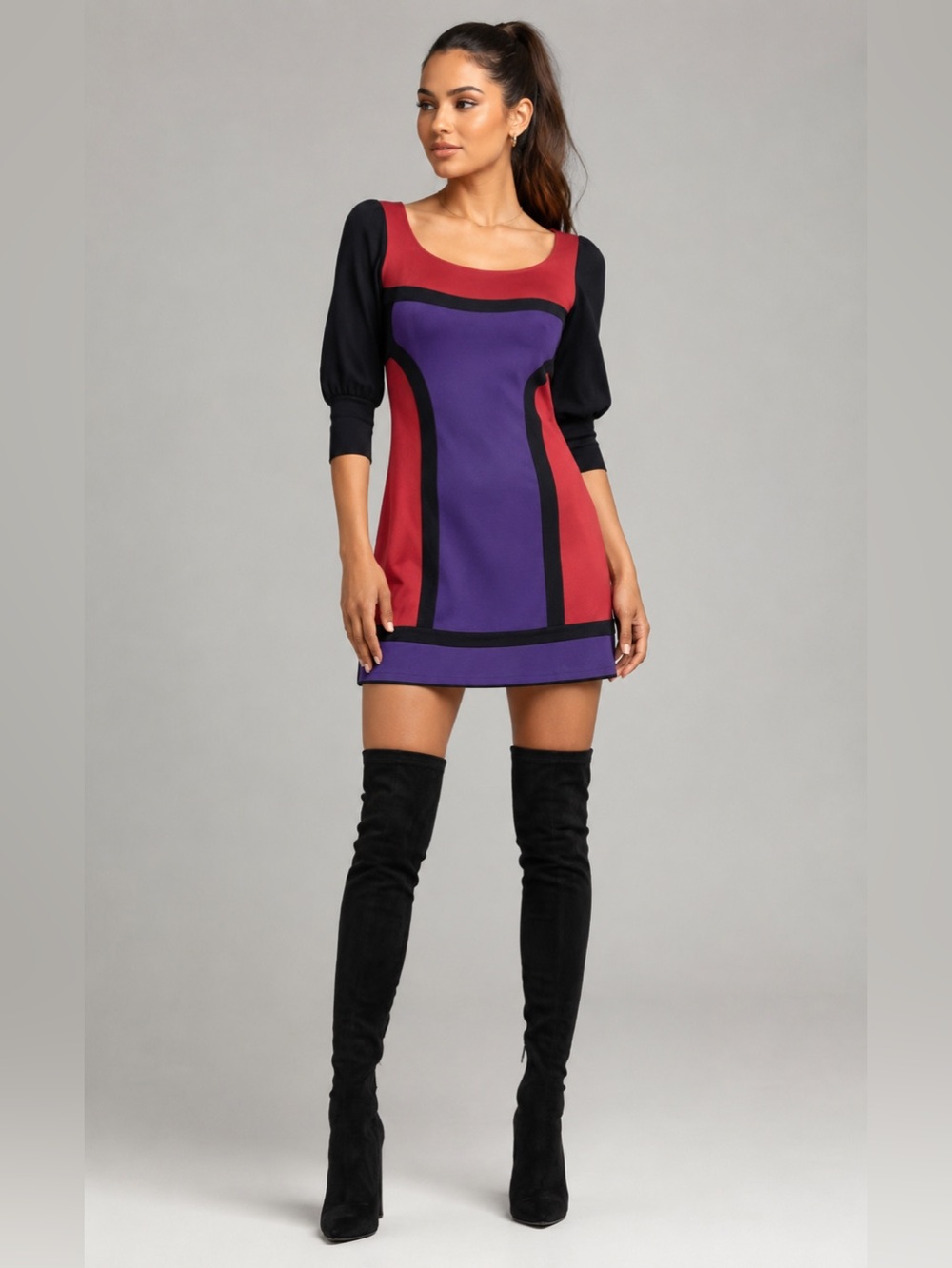 Vintage Balenciaga Purple and Red Colorblock Mini Dress